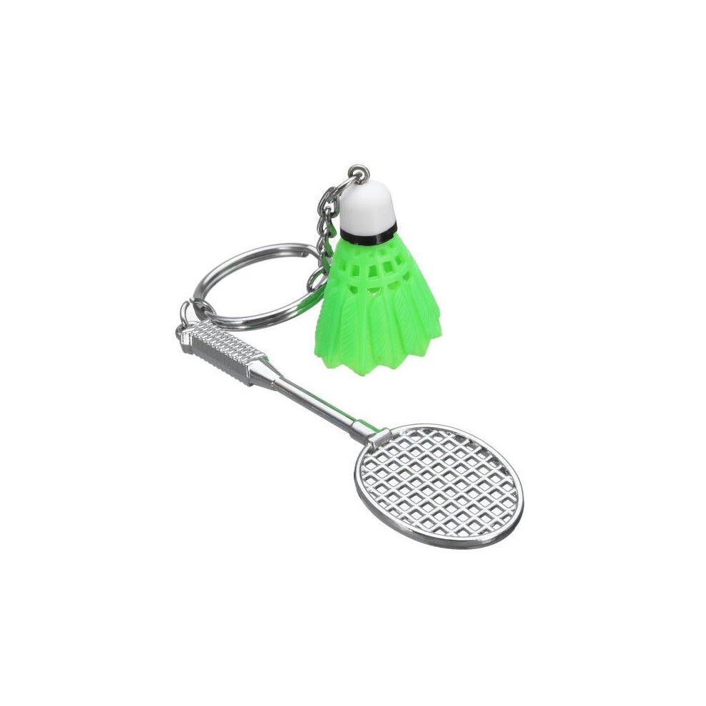 (Green) Mini Badminton Racket And balls Sports Keyring Pendant Keyfob Keychain