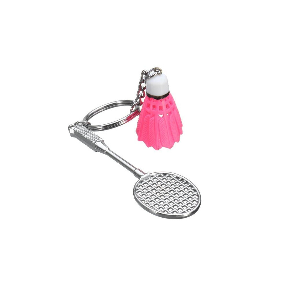 (Pink) Mini Badminton Racket And balls Sports Keyring Pendant Keyfob Keychain