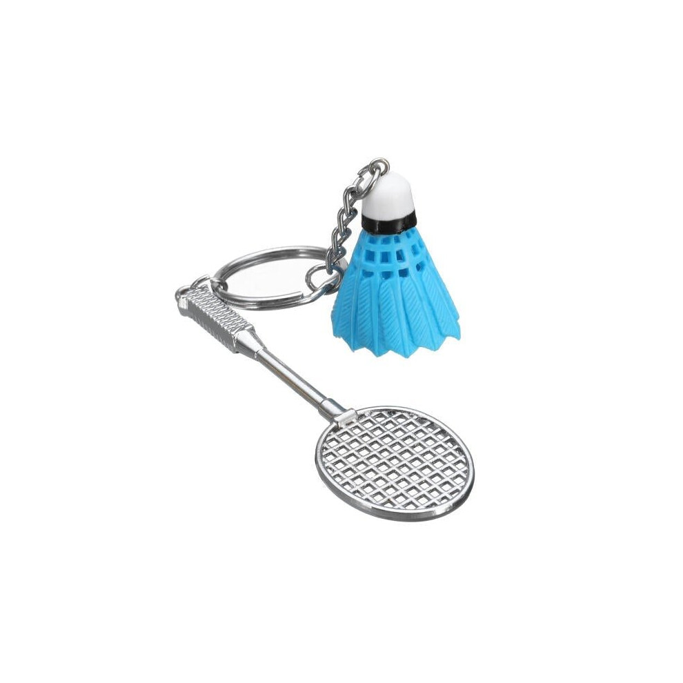 (Blue) Mini Badminton Racket And balls Sports Keyring Pendant Keyfob Keychain