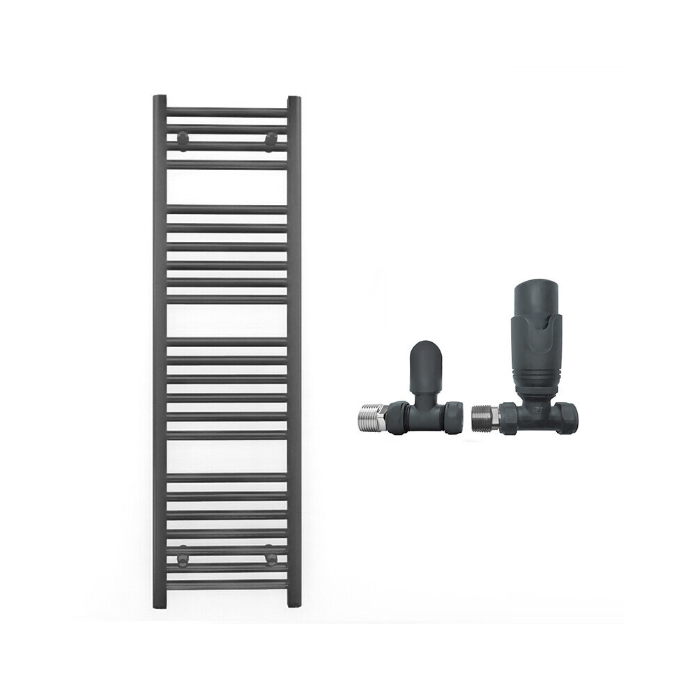 (With Trv Straight Valves, 400 X 1200Mm (Btu: 1775)) 400Mm Wide Anthracite Towel Rail Radiator + Valves 7421129058315