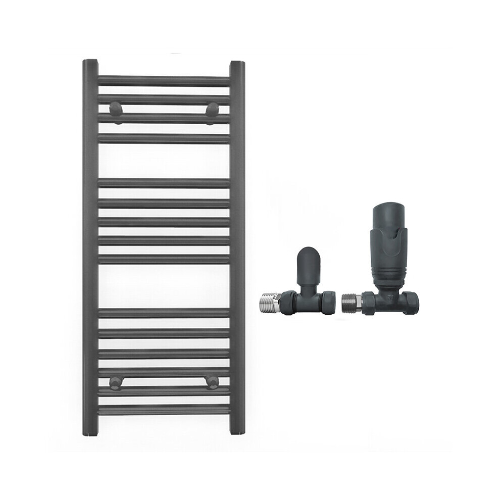 (With Trv Straight Valves, 400 X 800Mm (Btu: 1172)) 400Mm Wide Anthracite Towel Rail Radiator + Valves 7421129058247