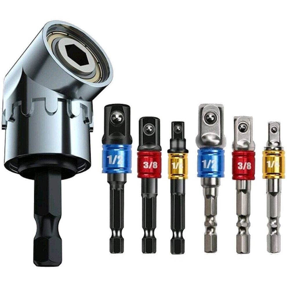 (C: Short angle cornerer with 6pc color post) 105 Degree Electric Drill Corner Changer Tool Set With Extension Rod And Flexible Shaft Color Extension Rod
