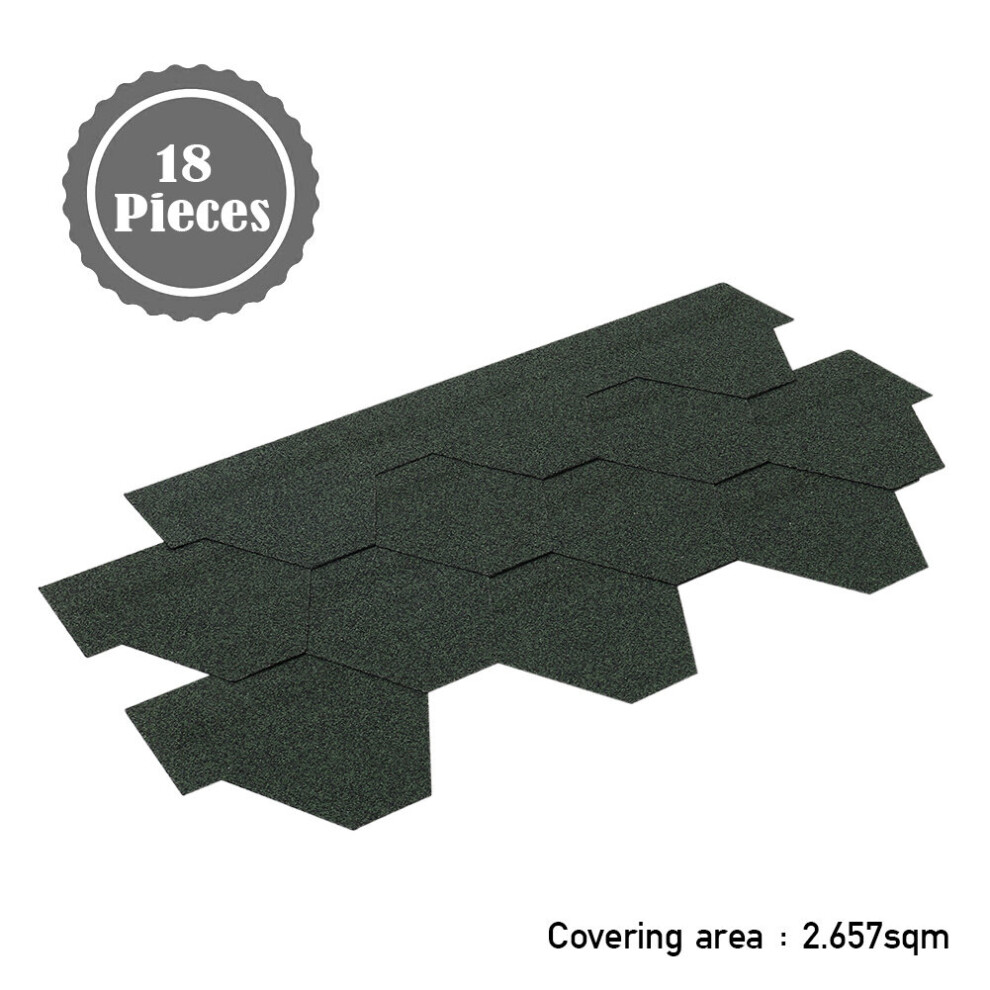 (Green) 2.61㎡ Roofing Felt Shingles Shed Roof Panels Ridge Tiles Hexagonal