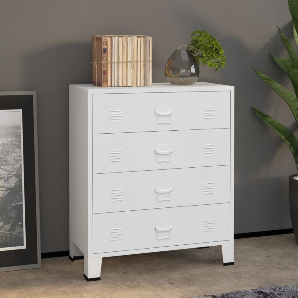 vidaXL Industrial Drawer Cabinet White Metal Display Storage Cabinet Sideboard