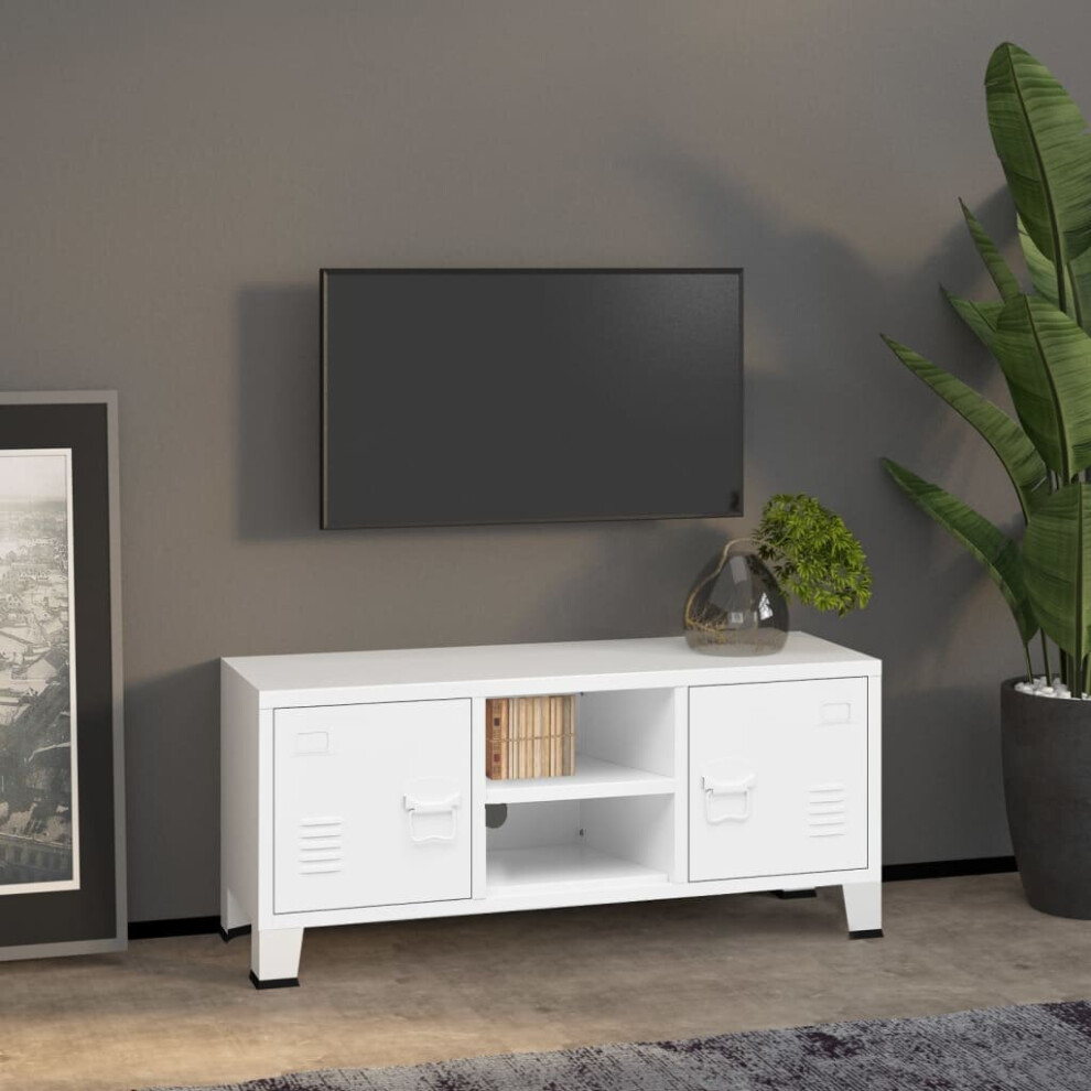 vidaXL Industrial TV Cabinet White Metal Media Hifi Cabinet TV Unit Sideboard