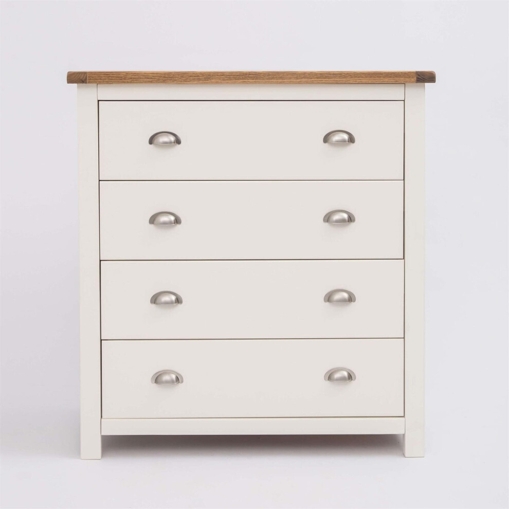 Chest of 4 Drawers Off White Painted Wooden Bedroom Organsiser Metal Handles