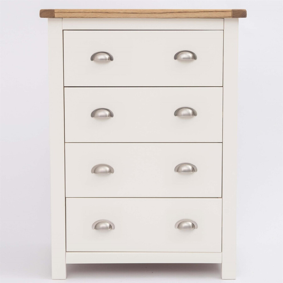 Chest of 4 Drawers Off White Painted Compact Wooden Organsiser Metal Handles