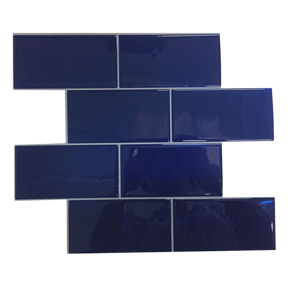 (Blue) 12inch DIY Tile Stickers 3D Brick Wall Self-adhesive Sticker Bathroom Kitchen