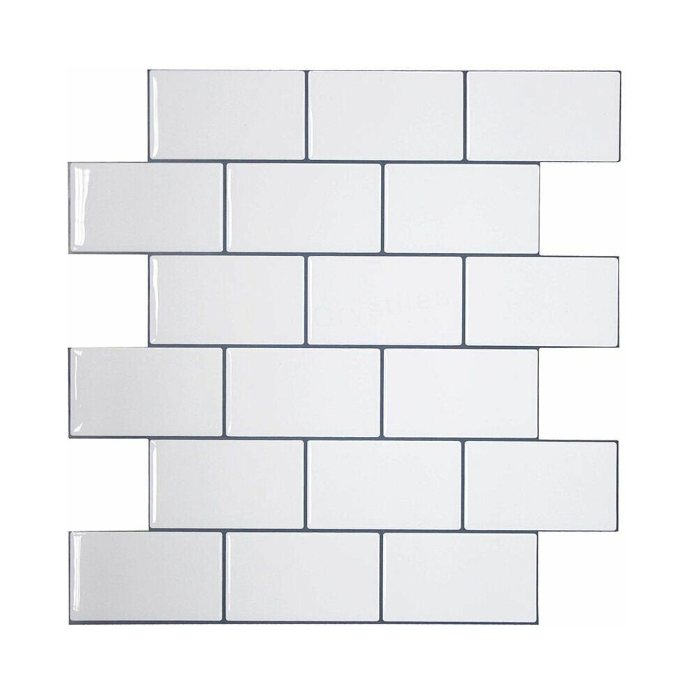 (White 1) 12inch DIY Tile Stickers 3D Brick Wall Self-adhesive Sticker Bathroom Kitchen