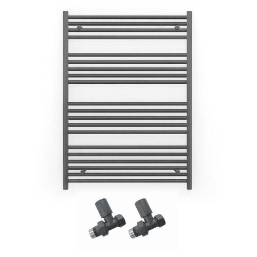 (700 x 1200mm (BTU: 2483), With Straight Valves) 700mm Wide Anthracite Towel Rail Radiator + Valves