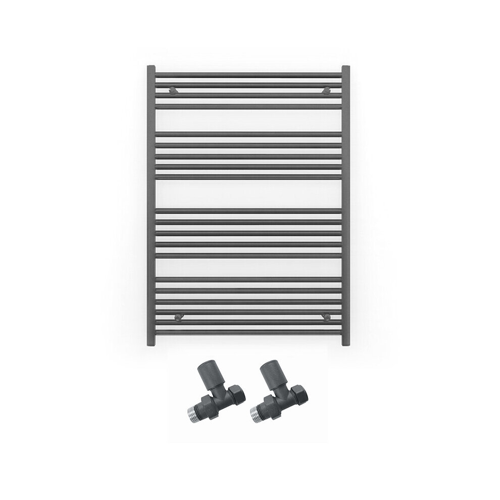 (700 X 1200Mm (Btu: 2483), With Straight Valves) 700Mm Wide Anthracite Towel Rail Radiator + Valves 5056616500675