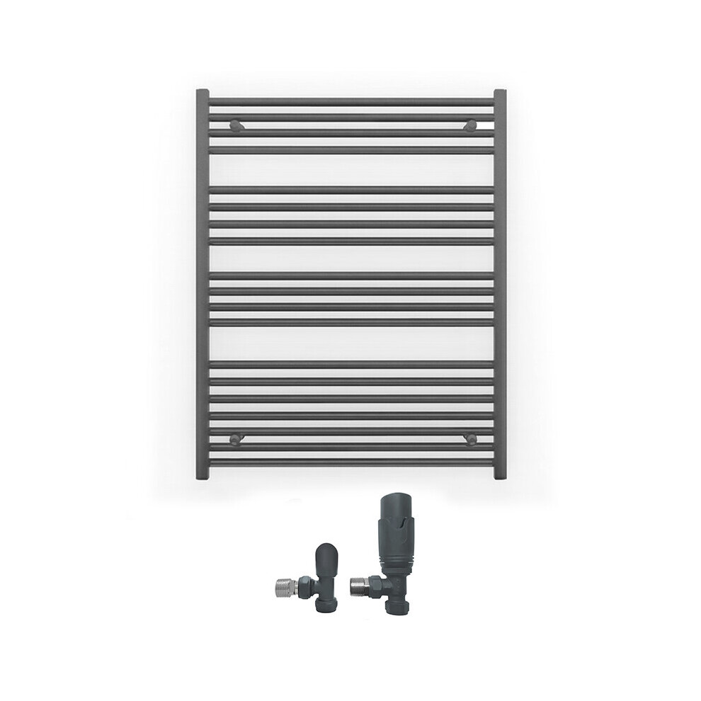 (700 X 1000Mm (Btu: 2059), With Trv Angled Valves) 700Mm Wide Anthracite Towel Rail Radiator + Valves 5056616500705