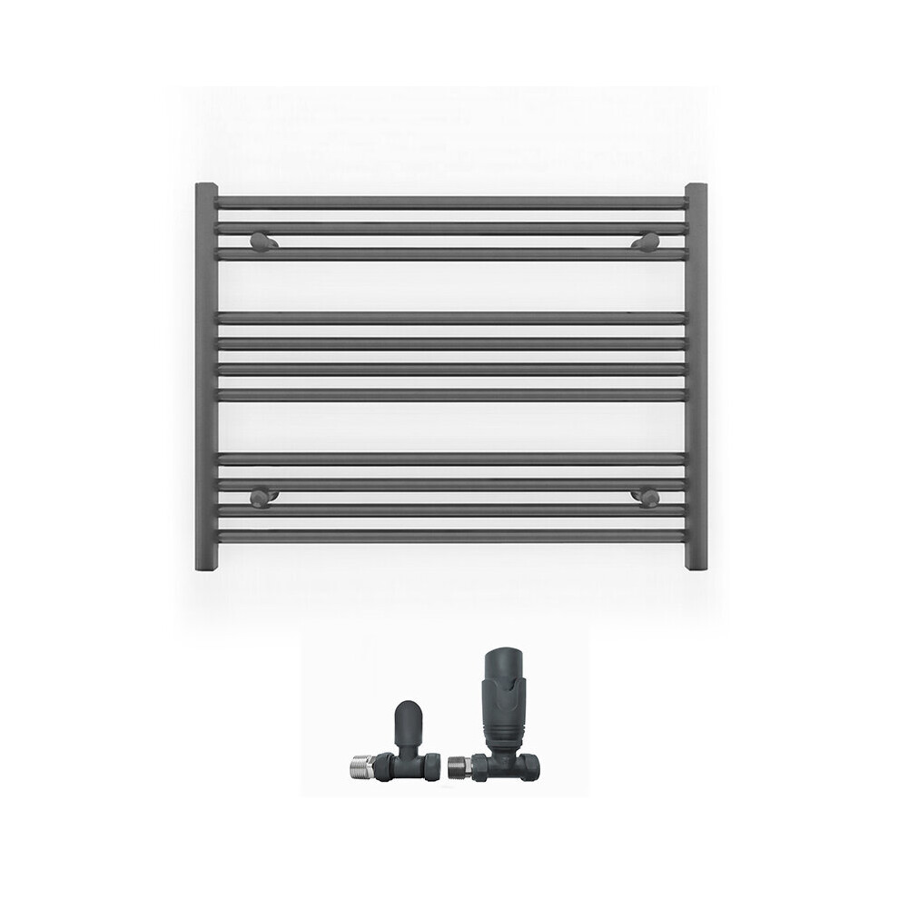 (700 x 600mm (BTU: 1209), With TRV Straight Valves) 700mm Wide Anthracite Towel Rail Radiator + Valves