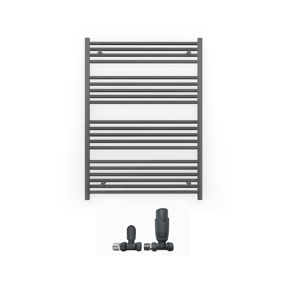 (700 X 1200Mm (Btu: 2483), With Trv Straight Valves) 700Mm Wide Anthracite Towel Rail Radiator + Valves 5056616500750