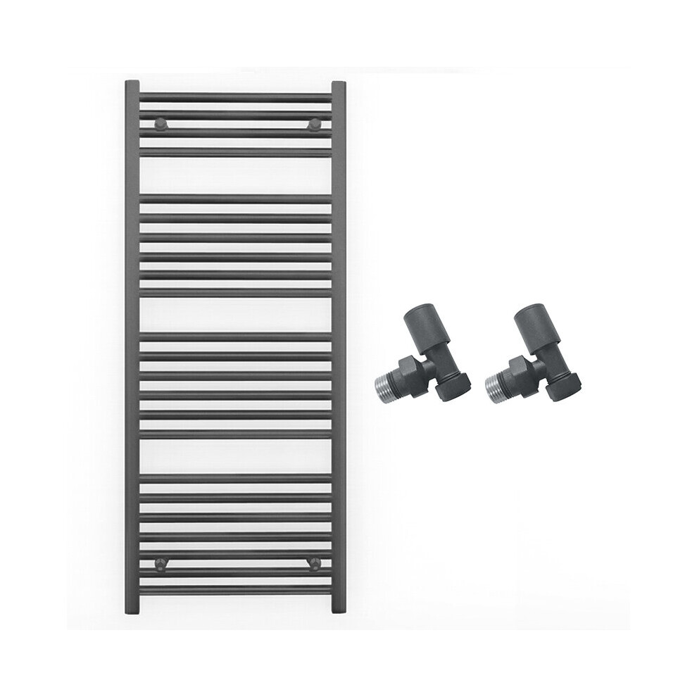 (600 X 1200Mm (Btu: 2247), With Angled Valves) 600Mm Wide Anthracite Towel Rail Radiator + Valves 5056616500392