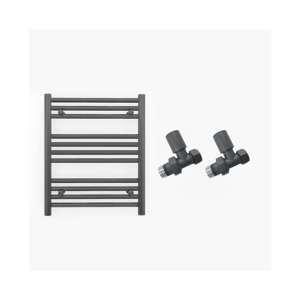 (600 X 600Mm (Btu: 1097), With Straight Valves) 600Mm Wide Anthracite Towel Rail Radiator + Valves 5056616500422