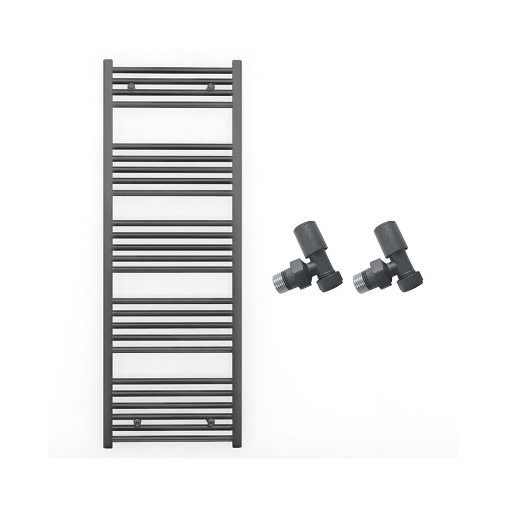 (600 X 1400Mm (Btu: 2522), With Angled Valves) 600Mm Wide Anthracite Towel Rail Radiator + Valves 5056616500408