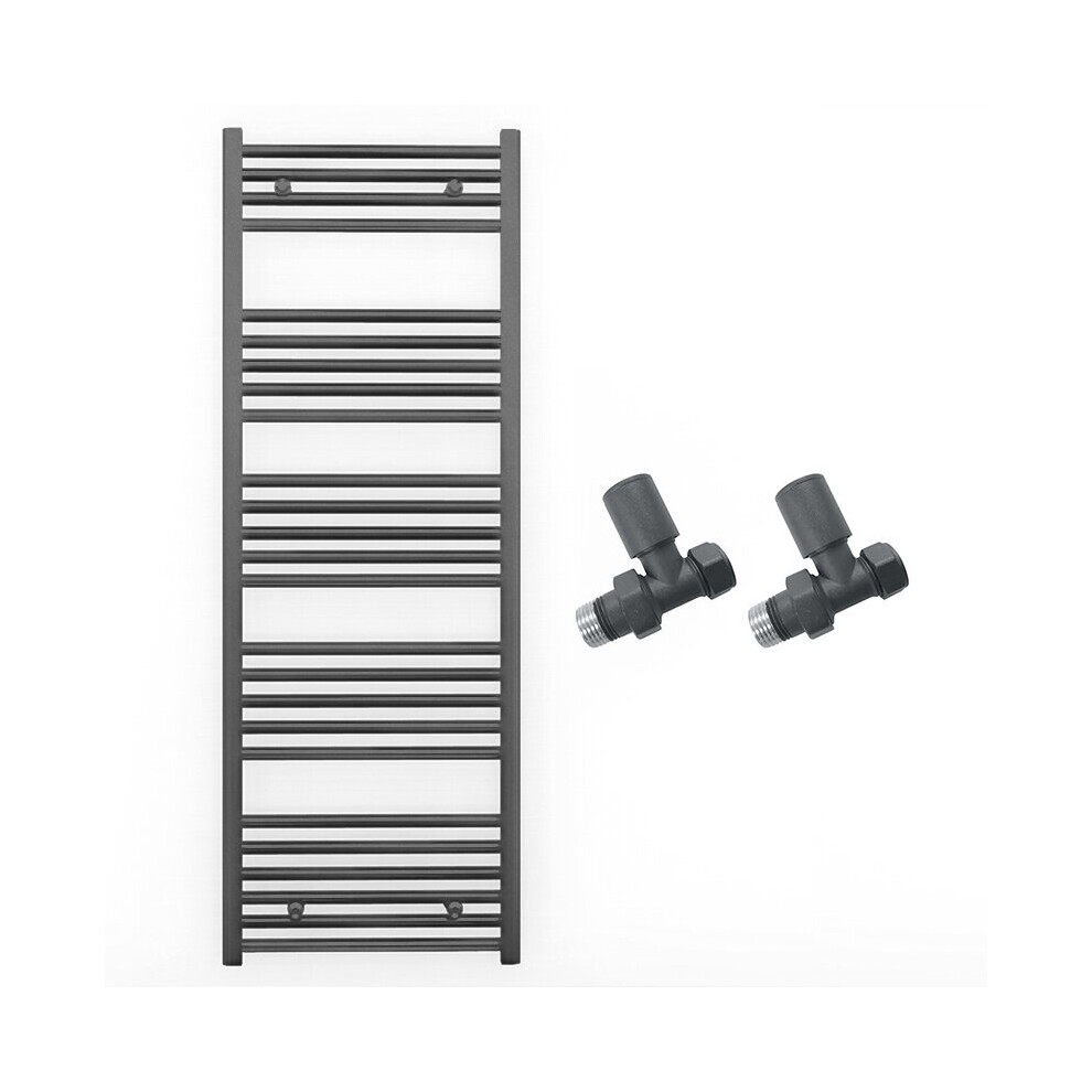 (600 X 1400Mm (Btu: 2522), With Straight Valves) 600Mm Wide Anthracite Towel Rail Radiator + Valves 5056616500460