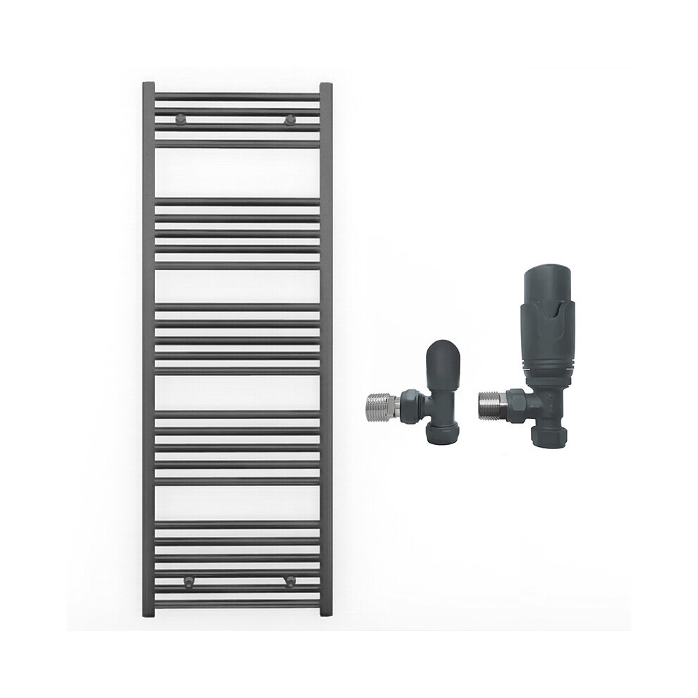 (600 X 1400Mm (Btu: 2522), With Trv Angled Valves) 600Mm Wide Anthracite Towel Rail Radiator + Valves 5056616500521