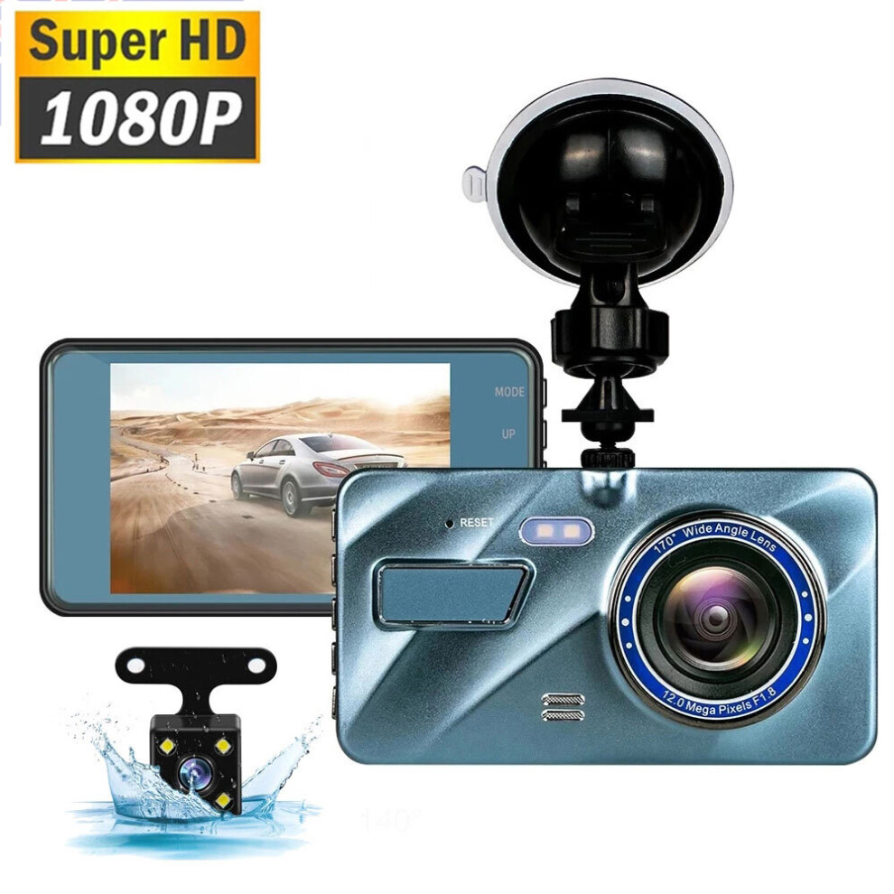 4" Car Camera Recorder Dual Front and Rear 1080P Dash Cam Night Vision