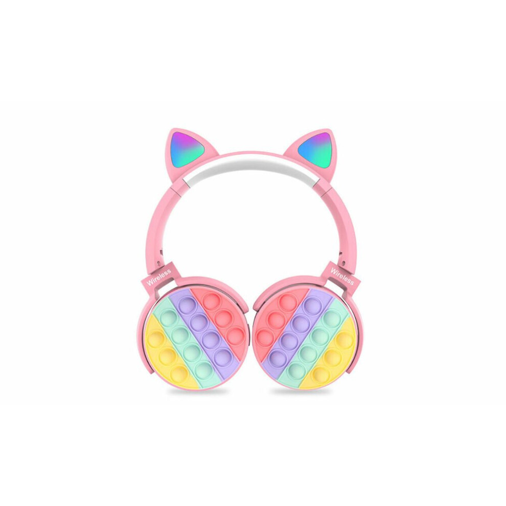 (Pink) Rainbow Cat Push Pop Headset