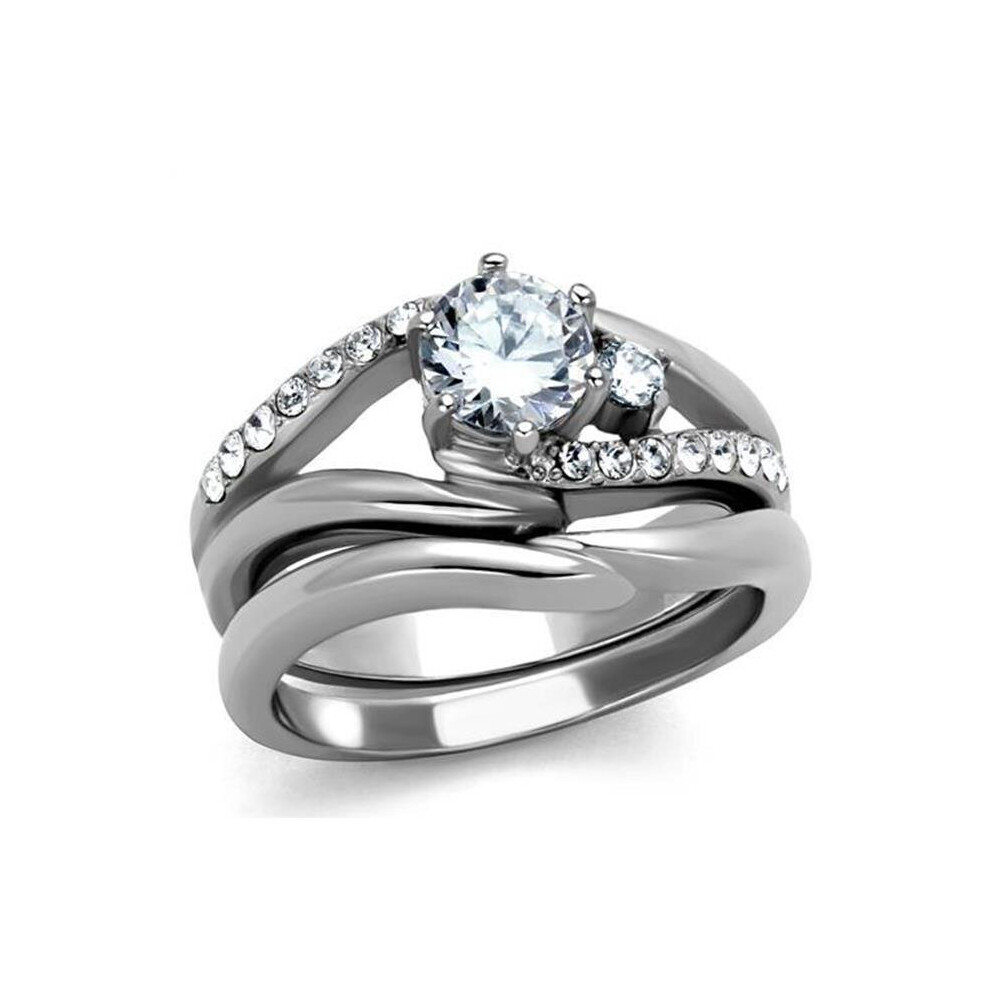 Photos - Ring Alamode TK2118-6 Women High Polished Stainless Steel  with AAA Grade CZ in Clear - Size 6