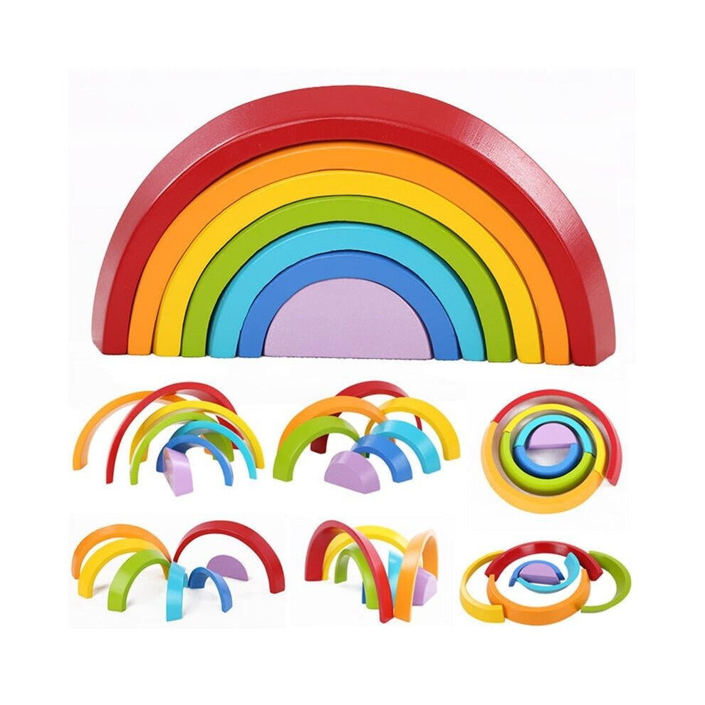 7 Colors Wooden Stacking Rainbow Shape Children Kids Educational Play Toy Set