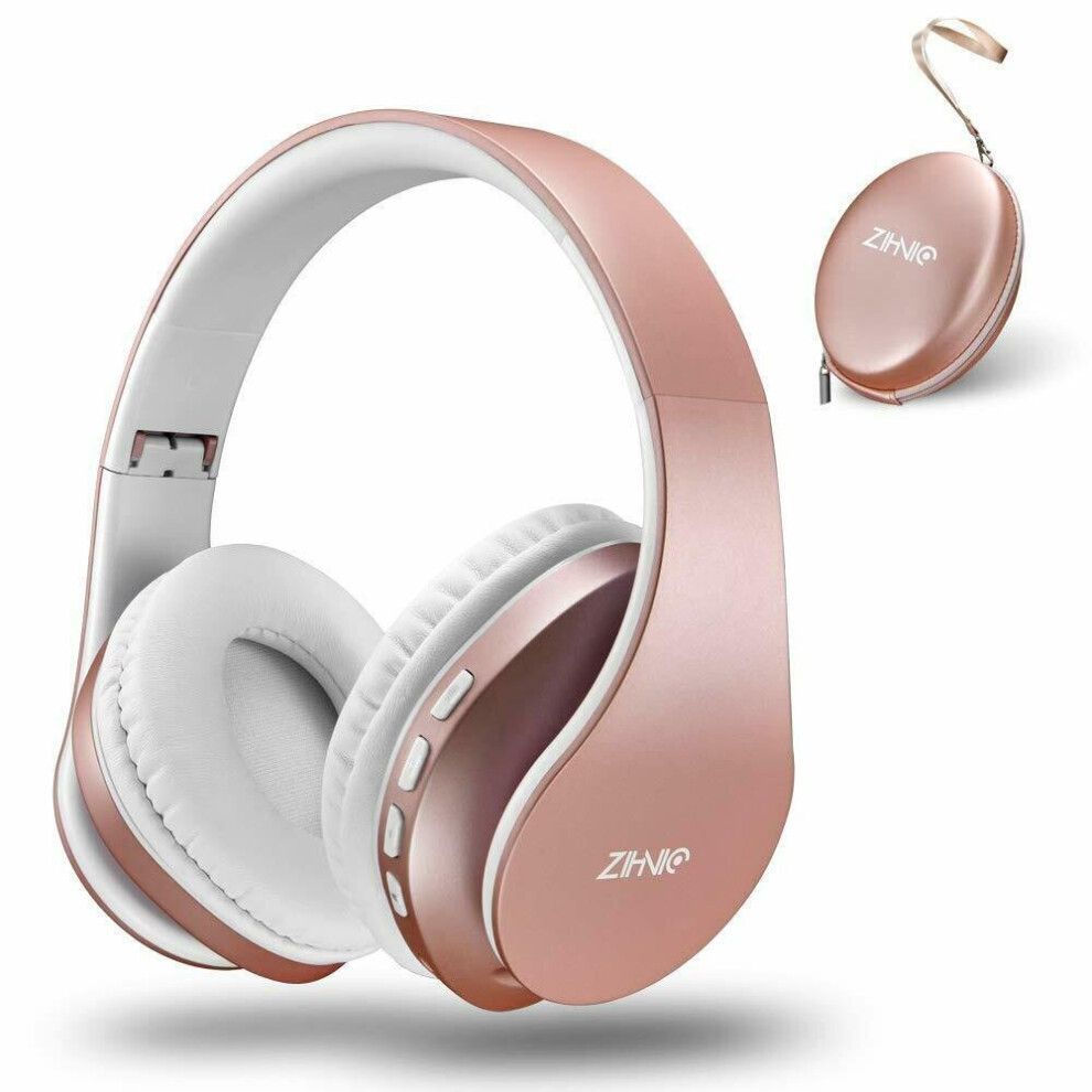 Bluetooth Over-Ear Headphones, Foldable Stereo Headset Rose Gold Pink 774034177297