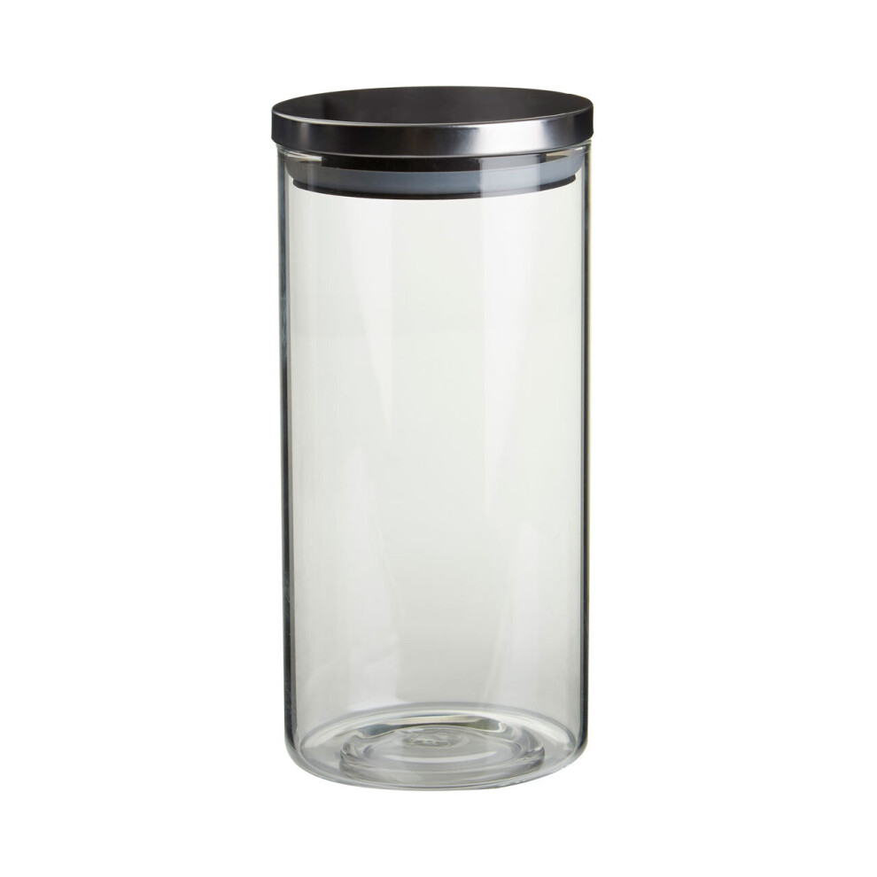 Freska 1300ml Round Glass Storage Pasta Jar Airtight Seal Silver Metallic Lid