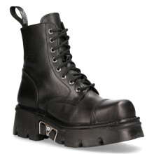 (38) NEW ROCK M-NEWMILI083-S19 COMBAT Blck Leathr Shoes