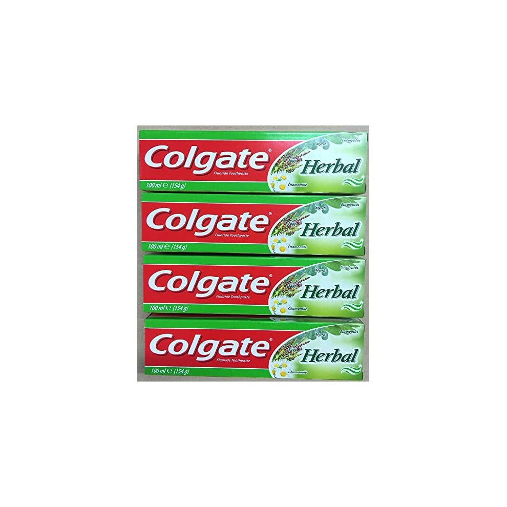 Colgate Herbal Toothpaste - Multipack of 4 Pack Toothpaste With Eucalyptus, Myrrh, Camomile and Sage - Bulk Fluoride Tooth Paste Gel For Gum