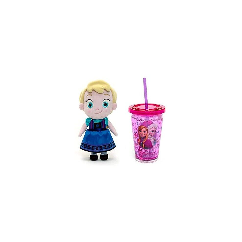 Disney Store Frozen Bundle - Elsa Small Toy Doll + Clear Drinks Bottle