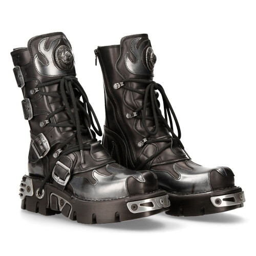 New Rock (46) New Rock 591-S2 Black/Silver Gothic Leather Boots 1