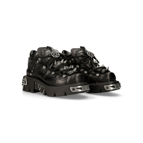 New Rock (44) New Rock 110-S1 Black Leather Spiked Ankle Boots 1