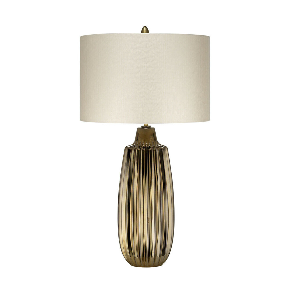 Table Lamp Pearl Textured Satin Shade & Bronze Ceramic LED E27 60W d01989