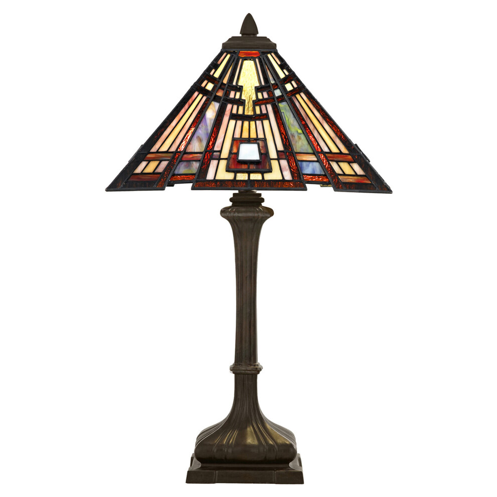 2 Bulb Table Lamp Tiffany Style Coloured Glass Valiant Bronze Base LED E27 60W-image-OPC-P97DQZQ-NEW