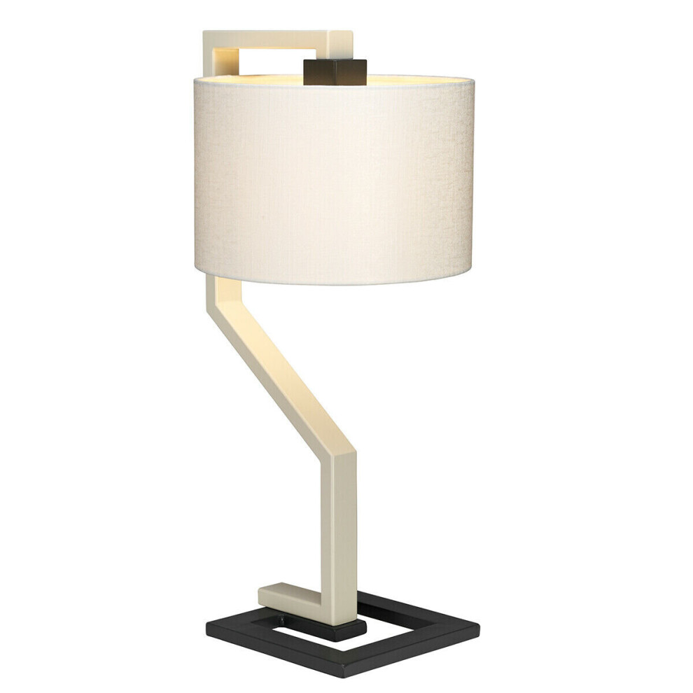 Table Lamp Light Ivory Shade Cream And Dark Grey Painted Metal Base LED E27 60W