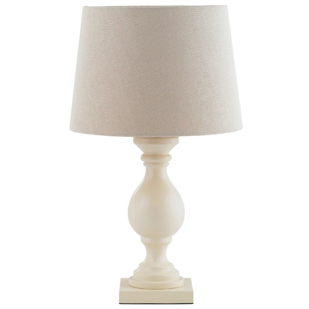 Classic Wooden Table Lamp Ivory & Off White Linen Shade Pretty Bedside Light
