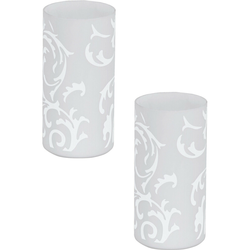 Loops 2 Pack Table Lamp Colour Shade White Printed Glass In Line Switch E14 1X60w