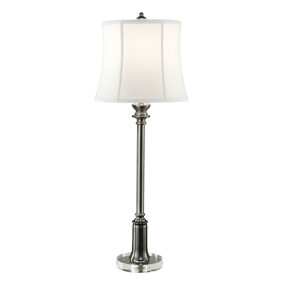 Table Lamp Taller Slim True White Cotton Linen Shade Antique Nickel LED E27 60W