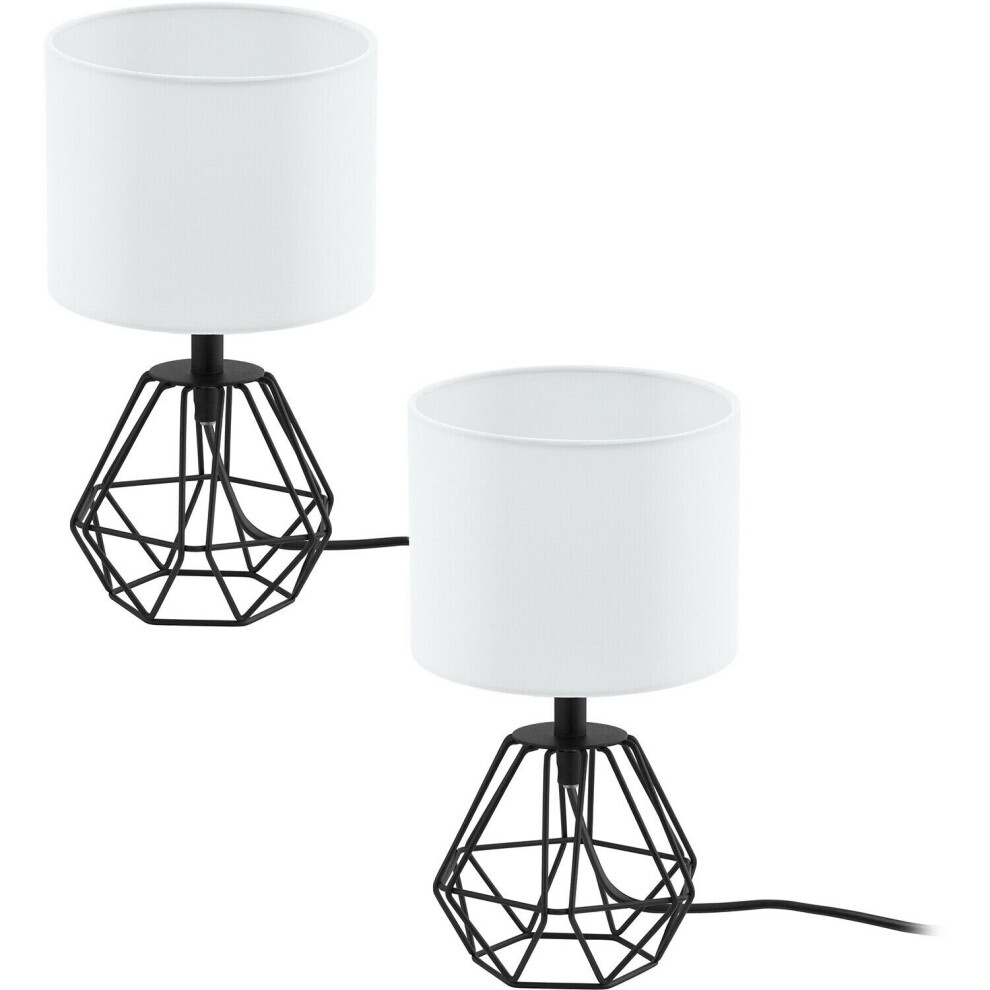 Loops 2 Pack Table Lamp Colour Black Base Shade White Fabric In Line Switch E14 1X60w