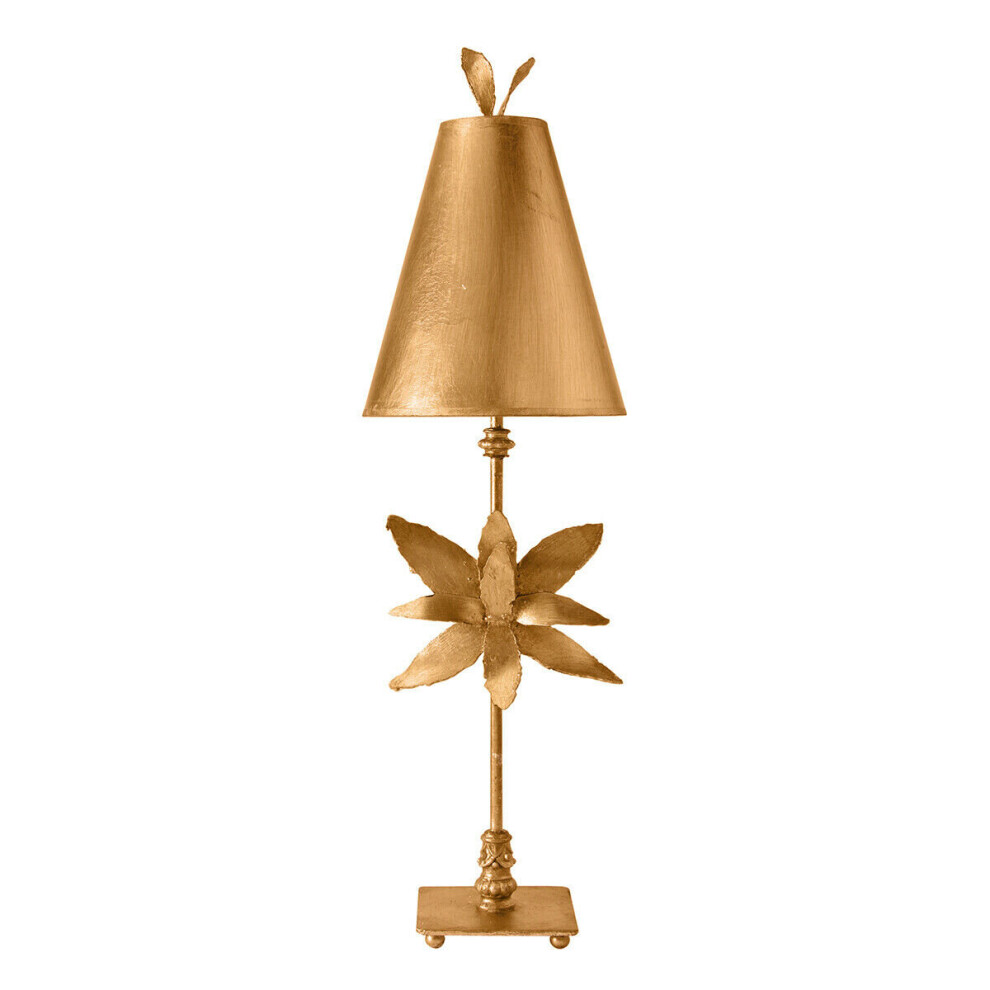 Loops Table Lamp Gold Tapered Shade Flower Leaf Design On Stem Gold Leaf Led E27 60W