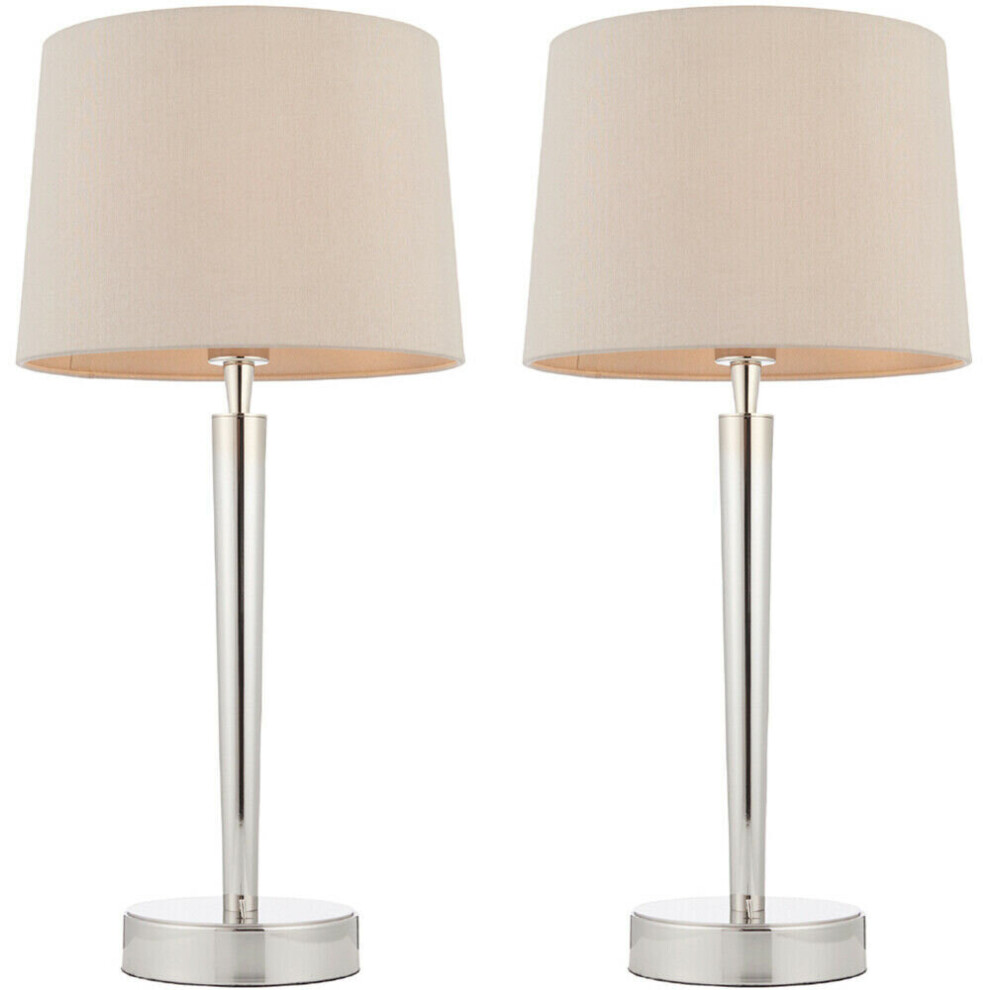 2 PACK Modern Table Lamp & USB Charger Nickel & Mink Shade Metal Bedside Light