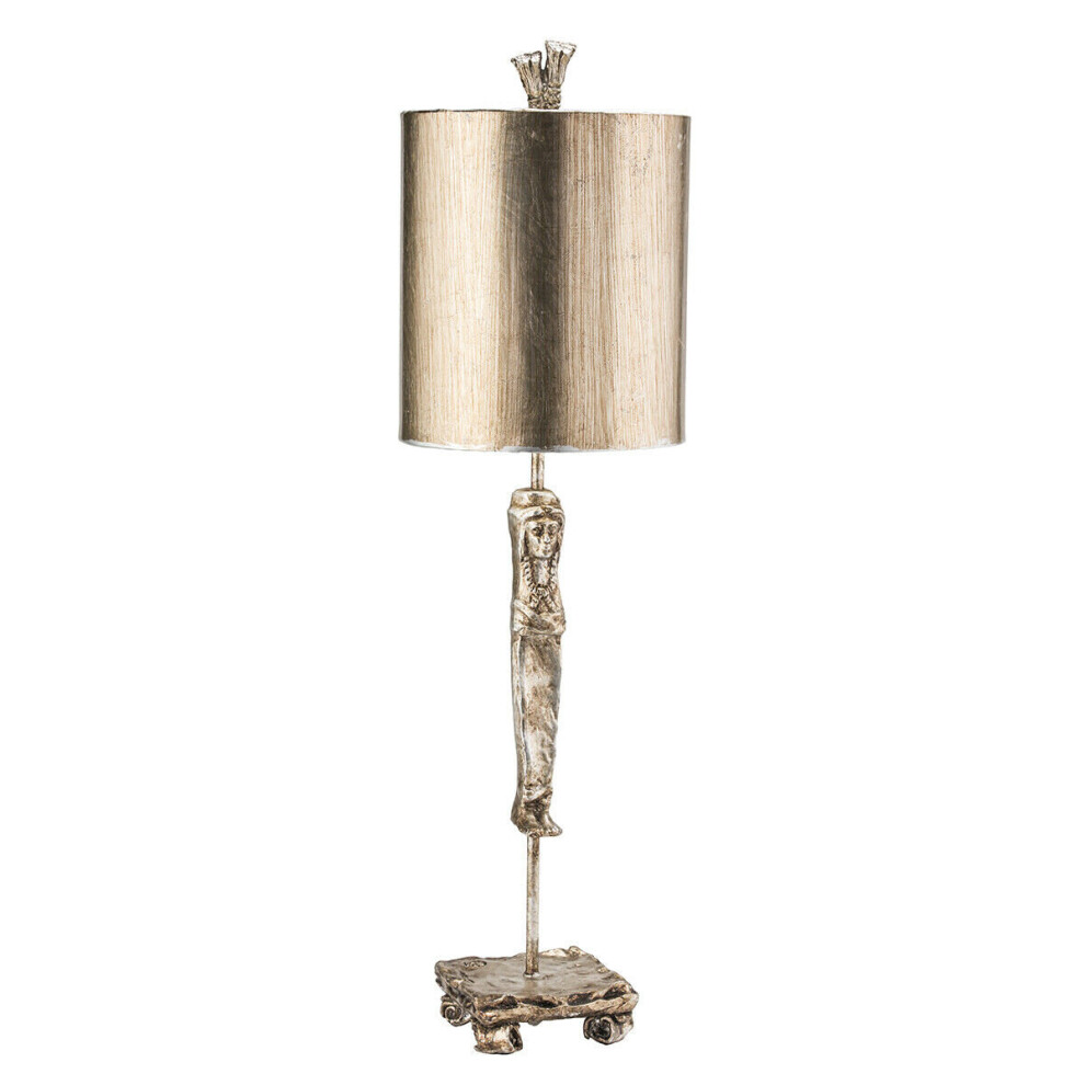 Table Lamp Stacked Base Swivel Feet Sculpted Metal Stem Aged Silver LED E27 60W