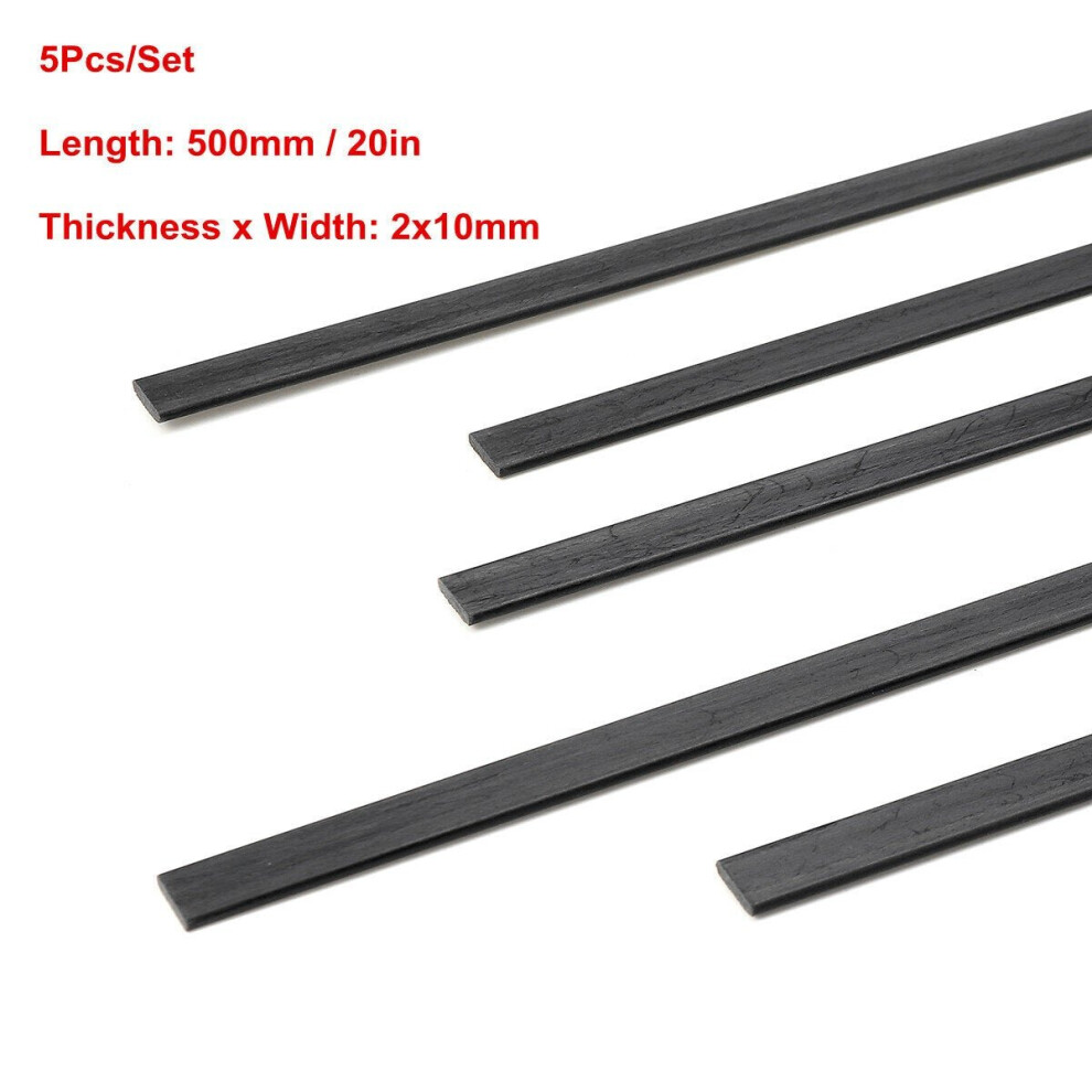 (#4: 2x10mm) 5pcs 500mm Carbon Fiber Strips Flat Bar RC Model Airplane Parts Accessories