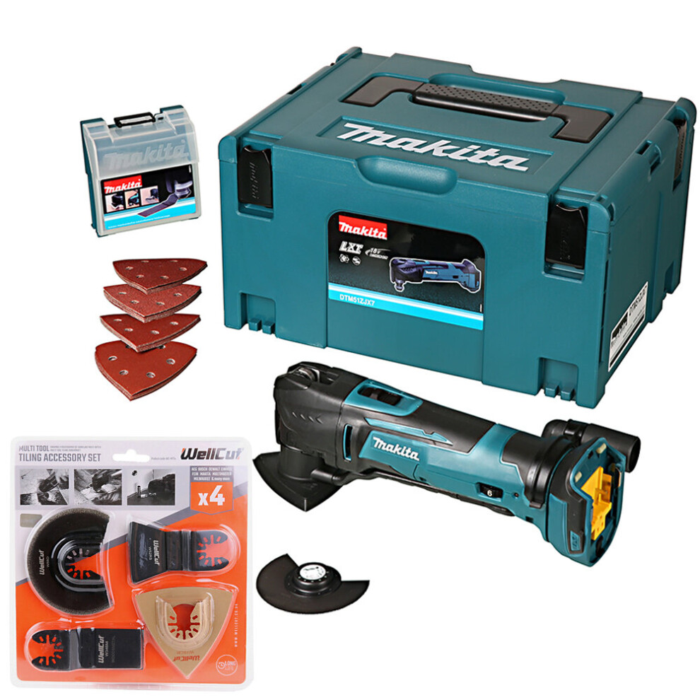 Makita DTM51ZJX7 18V Multi Tool With 23 Piece Accessory & Extra 4 Piece Tiling Accessories Set