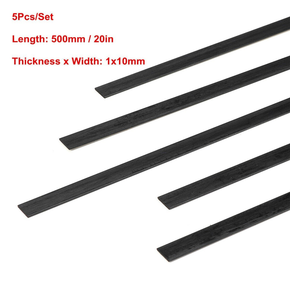 (#3: 1x10mm) 5pcs 500mm Carbon Fiber Strips Flat Bar RC Model Airplane Parts Accessories