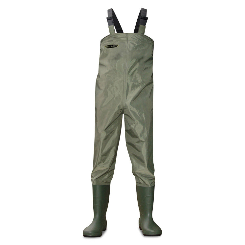 (Foot Size UK8, Green) Dirt Boot Nylon Chest Waders 100% Waterproof Fly Coarse Fishing Muck Wader