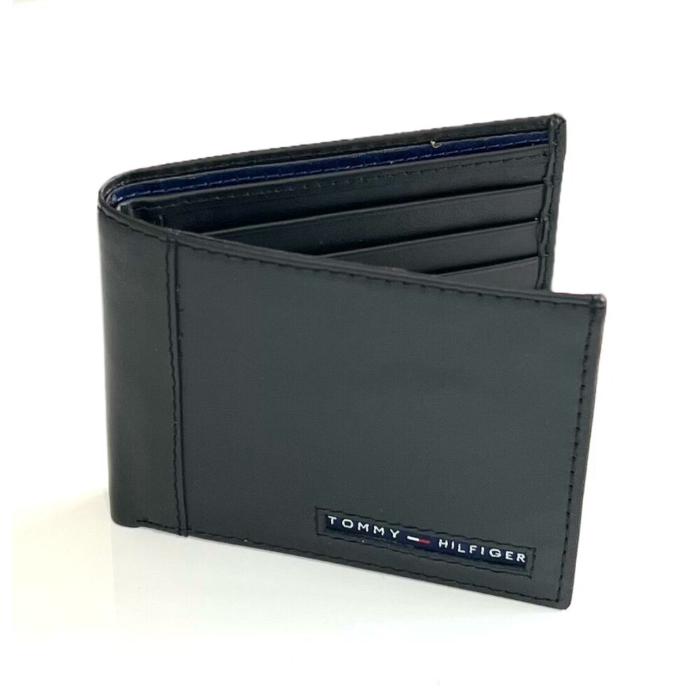 Tommy Hilfiger Men's Leather Wallet  Slim Bifold with 6 Credit Card Pockets and Removable ID Window, Black Cambridge, One Size