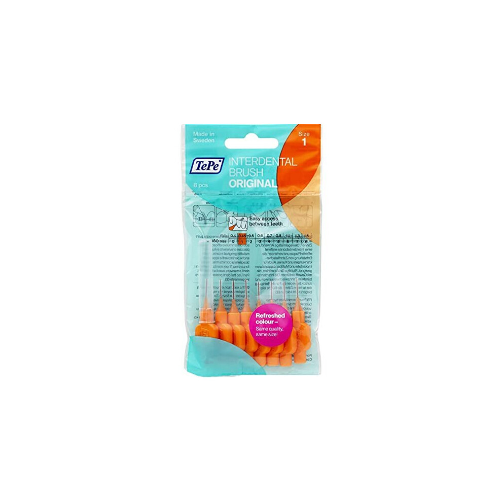 TEPE Interdental Brushes 0.45mm - 2 Packets of 8 (16 Brushes) Orange